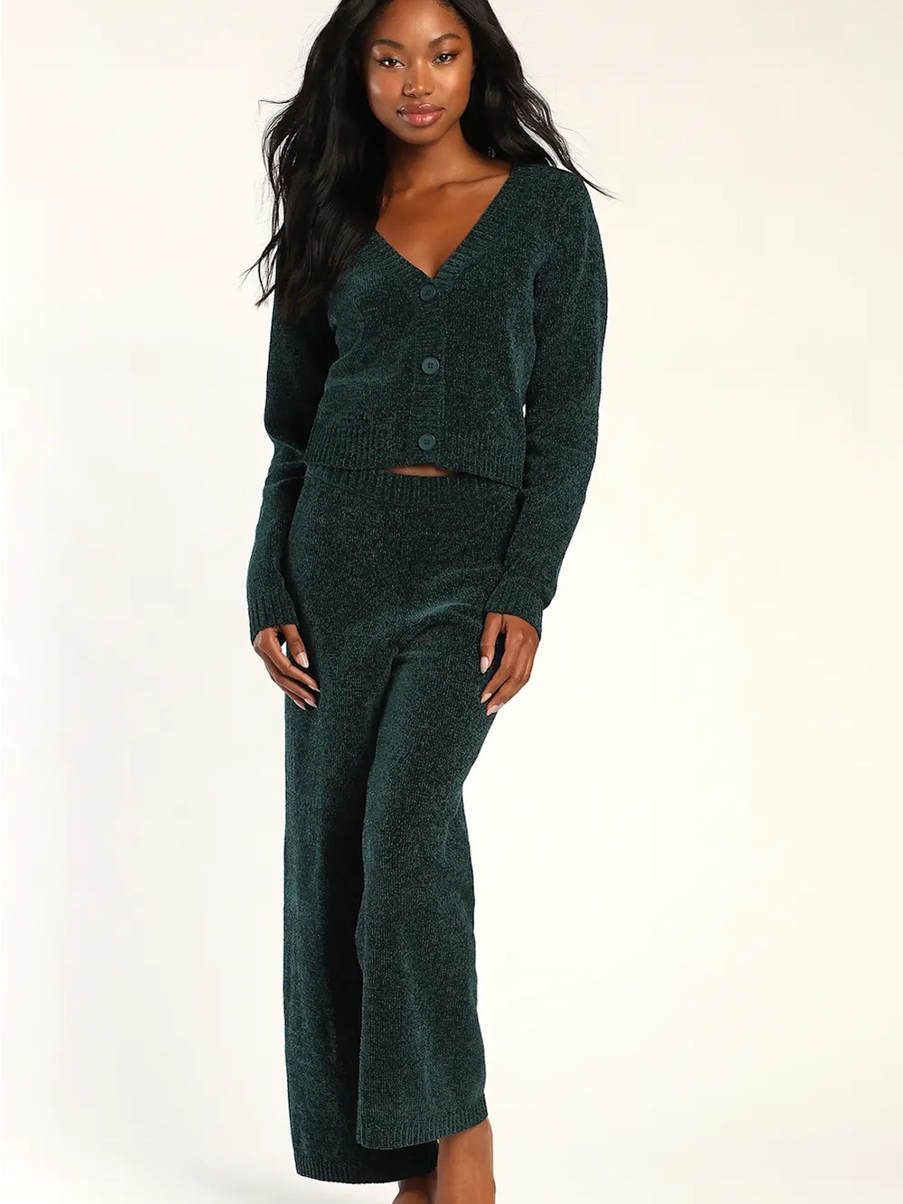 NWT LULU'S Snuggle Sensation Emerald Green Chenille Knit Lounge Set, Size Small